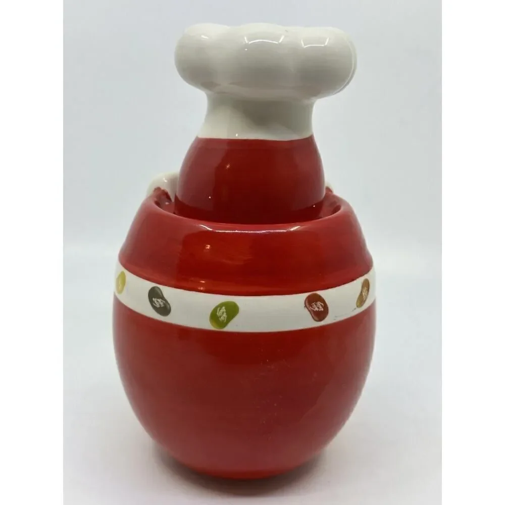 Jelly Belly Candy Jar Ceramic Chef Canister Red White 2006 Vintage‎ Style
